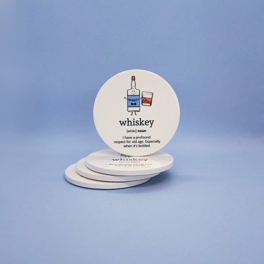 Ceramic Coasters - Whiskey - Set of Four White Coasters